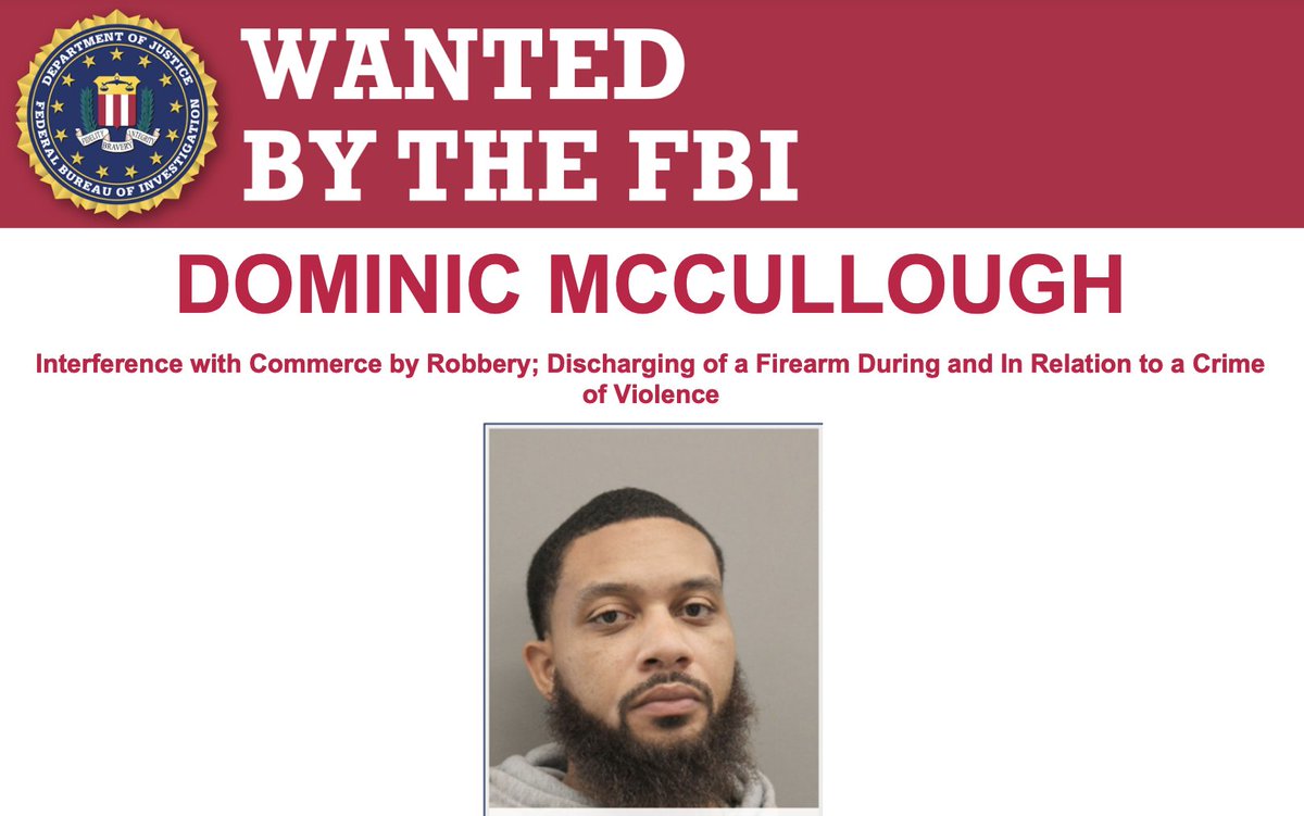 FBIMostWanted's tweet photo. The #FBI offers a reward of up to $5,000 for info leading to the arrest and conviction of Dominic McCullough. He is wanted for the alleged armed robbery of a Metro PCS store in north Houston, Texas, on July 15, 2021: https://t.co/lDNzdOR9B4 https://t.co/KtKYoyXIW8