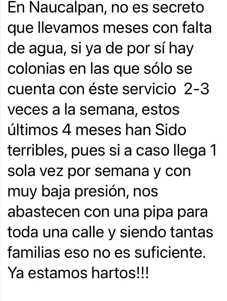margara_cruz's tweet photo. @OAPASNau  @GobNau @angiemoyam departe  de los vecinos de la colonia UNIVERSAL en #Naucalpan por cierto van a reembolsar del pago ANUAL lo que no llega? URGEN pipas URGEN! https://t.co/IYjQ7SnA7N