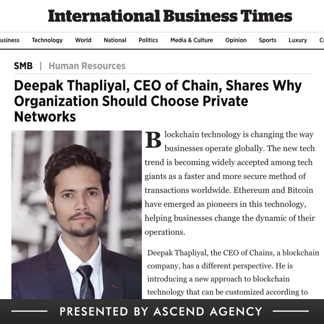 Get in the know!  Check out our client, CEO of Chain, Deepak Thapliyal's, advice on the importance of private networks.
#privatenetwork #pr #publicrelations #marketing #press