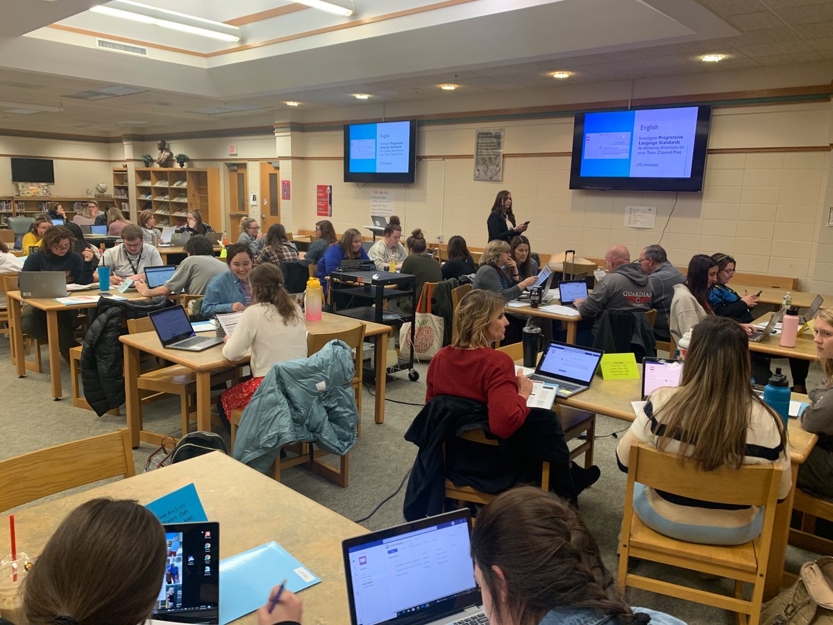 ELA teachers collaborating by grade levels to discuss learning progressions using <a href="/MicrosoftTeams/">Microsoft Teams</a> and meeting the needs of our students. @NMSsiouxcity with Megan Powers #sccsd
