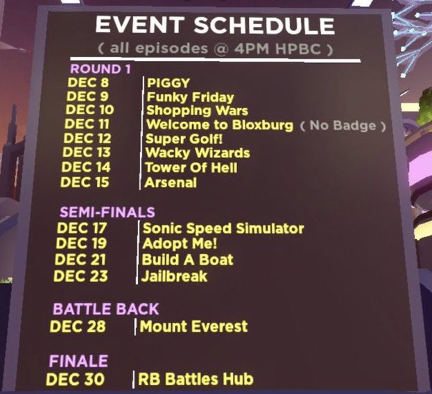 Roblox_RTC's tweet photo. ▶️ Full schedule of RB BATTLES is below. https://t.co/BUQPiXxXXI