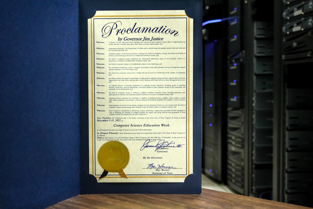 WVEducation's tweet image. The week of Dec. 5 has been proclaimed by @WVGovernor Justice as Computer Science Education Week! This week is purposed to inspire K-12 students to learn computer science, advocate for equity in computer science education and more! 💻💡

#WVEd #CSEdWeek #CS4WV