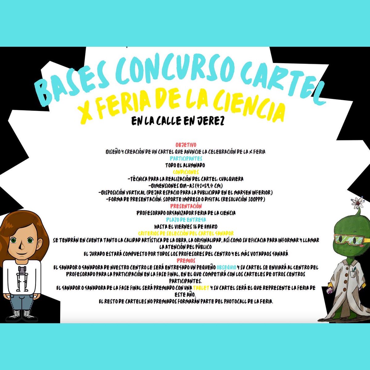 IESElenaGA's tweet photo. Concurso para el cartel de la XI Feria de la Ciencia en la Calle de Jerez para competir con el resto de Centros que participan en la Feria.
#aulasteam #steam #feriadelacienciaenlacalle #xiferiadelacienciaenlacalledejerez @cepdejerez @educaand @educaciongob https://t.co/6II7vlXKdi