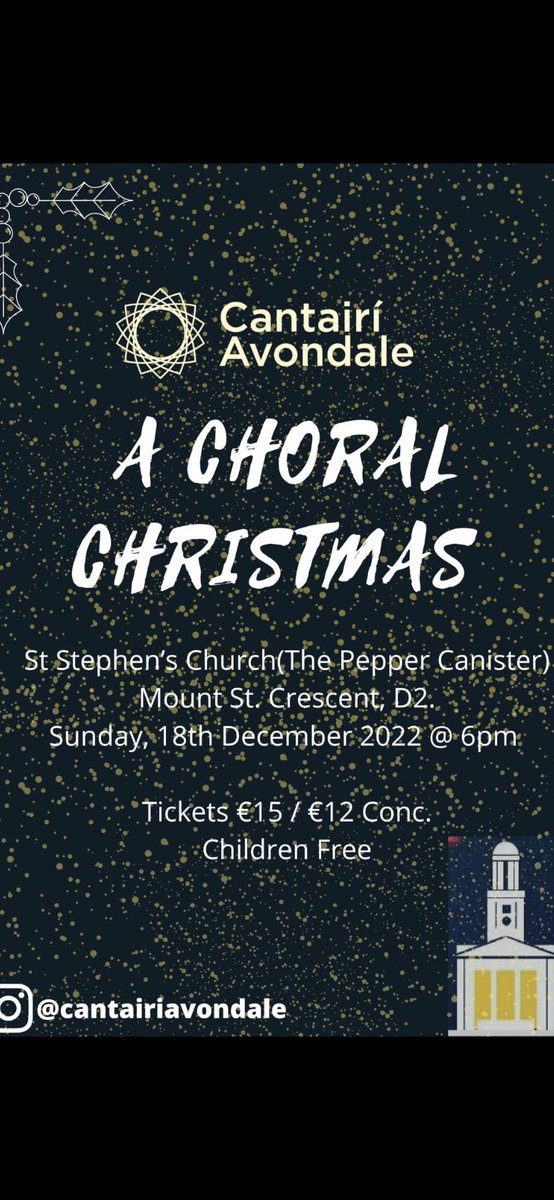 Just two weeks to go until our Christmas concert on the 18th December at 6pm. Join us for some beautiful Christmas music including “A Christmas Childhood”, a setting of Patrick Kavanagh’s poem by the wonderful composer Tom Lane.