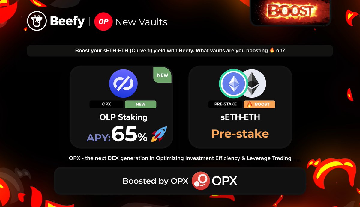 beefyfinance's tweet photo. Look what 🐮 found over at @optimismfnd , @opxfinance !

$OLP = 65% 🚀 APY 

Later today, @curvefinance Boost with $OPX

Later this week, we have $OPX vault incoming!

Beefy Launchpool ❤️ https://t.co/TI0lz0KMwt https://t.co/mP59ROGOFS