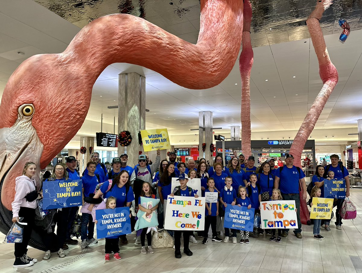TAMPA 🤝 TAMPA: Our friends at <a href="/VisitTampaBay/">visittampabay</a> and <a href="/SouthwestAir/">Southwest Airlines</a> invited the entire town of Tampa, Kansas (pop. 100) to visit Tampa, Florida. 95 of the town’s residents land today and will explore Tampa Bay this week! 🦩