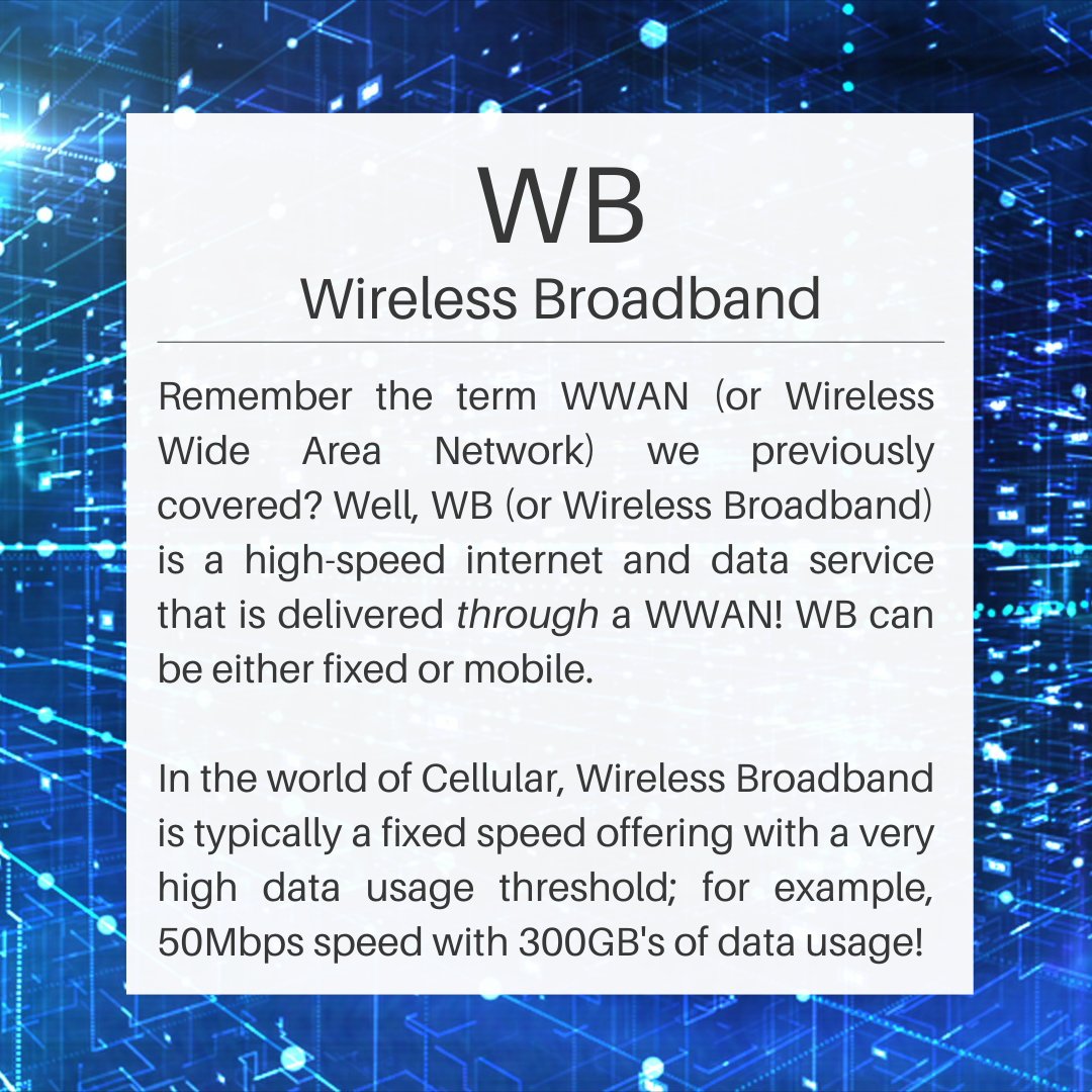 MobilityHDesk's tweet photo. This week's term is WB, or wireless broadband! Do you know how it's connected to our previous term of the week, WWAN? Read on to find out!

Questions? Message us or click our link in bio to learn more!

#WB #wirelessbroadband #wireless #data #service #internet #WWAN #5G #LTE https://t.co/QugATNn6Ua