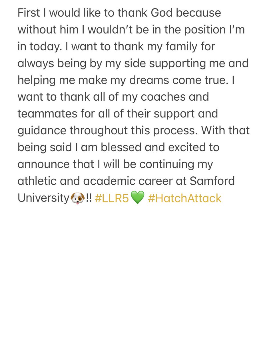 Beyond Blessed to say that I have committed to Samford University🐶!! 

<a href="/SamfordFootball/">Samford Football</a> <a href="/RickyTurner19/">Ricky Turner</a> <a href="/ShawnPbostick/">Coach Shawn Bostick</a> <a href="/HatchAttack1/">Chris Hatcher</a> #LLR5💚 #HatchAttack