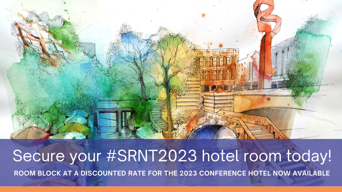 SRNT (@srntorg) on Twitter photo Our room block for the #SRNT2023 conference at the Marriott Rivercenter is now available! Book your room at a discounted rate today. srnt.org/page/2023_Hous… Our room block for the #SRNT2023 conference at the Marriott Rivercenter is now available! Book your room at a discounted rate today. srnt.org/page/2023_Hous…