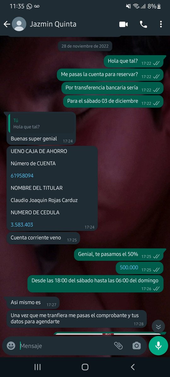 akashara_juky's tweet photo. Legalmente no pensé pasar por esto, esta persona se está haciendo pasar por dueña de una Quinta en Lambaré +595 983 058137 se hace llamar Jazmin, maneja toda la info del lugar. Realizamos la seña correspondiente, pero llegamos al lugar y resulta ser que no sabían nada, sigue... https://t.co/LZQSCPOsyg