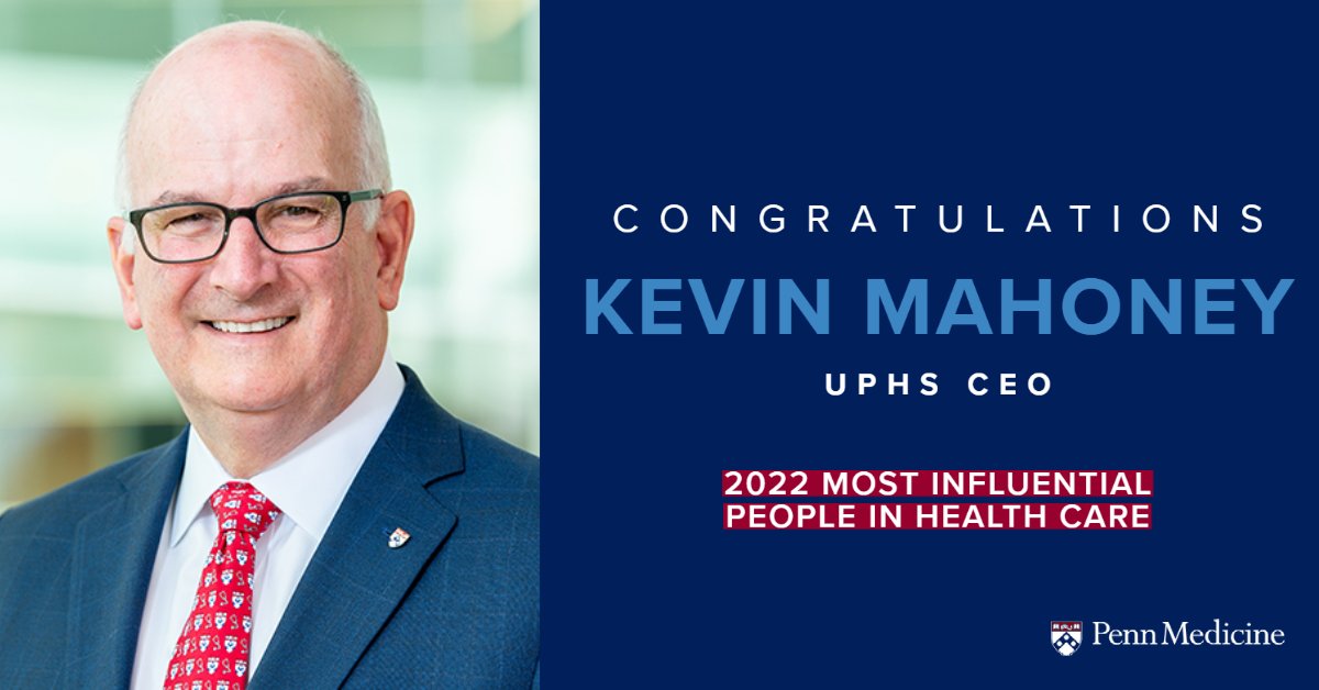 Penn Medicine (@pennmedicine) on Twitter photo Congratulations to UPHS CEO <a href="/kevinbmahoney/">Kevin B. Mahoney</a> on being named to <a href="/modrnhealthcr/">Modern Healthcare</a>'s 2022 list of the Most Influential People in Healthcare. Learn more about his impactful contributions and view the full list of inspiring leaders: spr.ly/60193BqRB #MH100Most Congratulations to UPHS CEO <a href="/kevinbmahoney/">Kevin B. Mahoney</a> on being named to <a href="/modrnhealthcr/">Modern Healthcare</a>'s 2022 list of the Most Influential People in Healthcare. Learn more about his impactful contributions and view the full list of inspiring leaders: spr.ly/60193BqRB #MH100Most