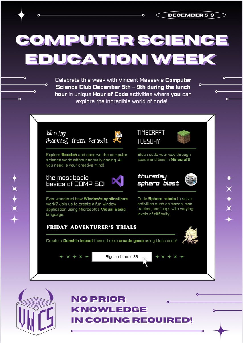 el_gal's tweet photo. Kicking off the #CSEdWeek with a @scratch activity! @VMHS_BSD #ComputerScience club has different activities planned for each day of this week. Love it when students teach their peers! https://t.co/c7aRrLtml3