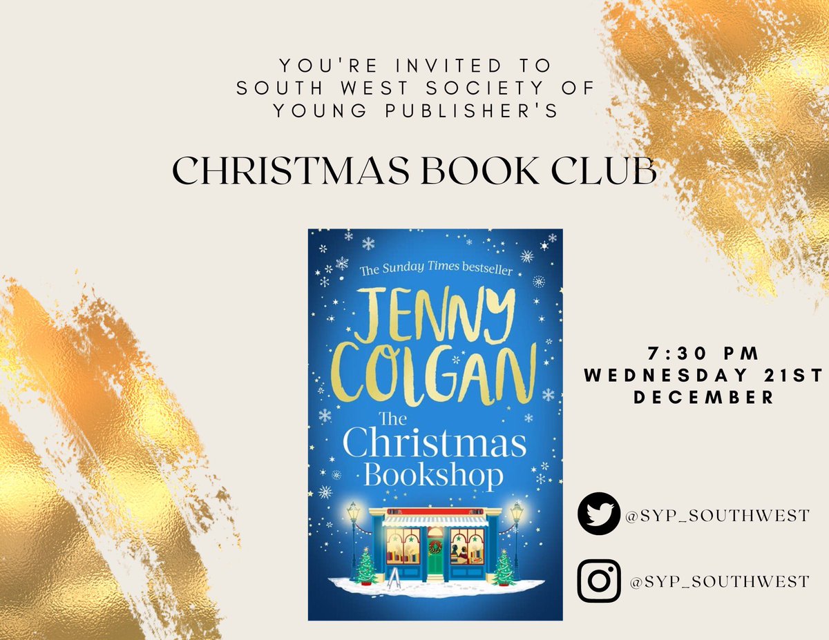 SYP_SouthWest's tweet photo. ✨🎄Christmas Book Club🎄✨

For our festive book club, we’ll be reading ‘The Christmas Bookshop’ by Jenny Colgan📚!

We can’t wait to discuss this feel-good novel on Wednesday 21st December @ 7:30pm via Zoom!⭐️

Get your tickets now: https://t.co/rdXNKAhTRE 
#BookClub https://t.co/r3ECTDXvYw