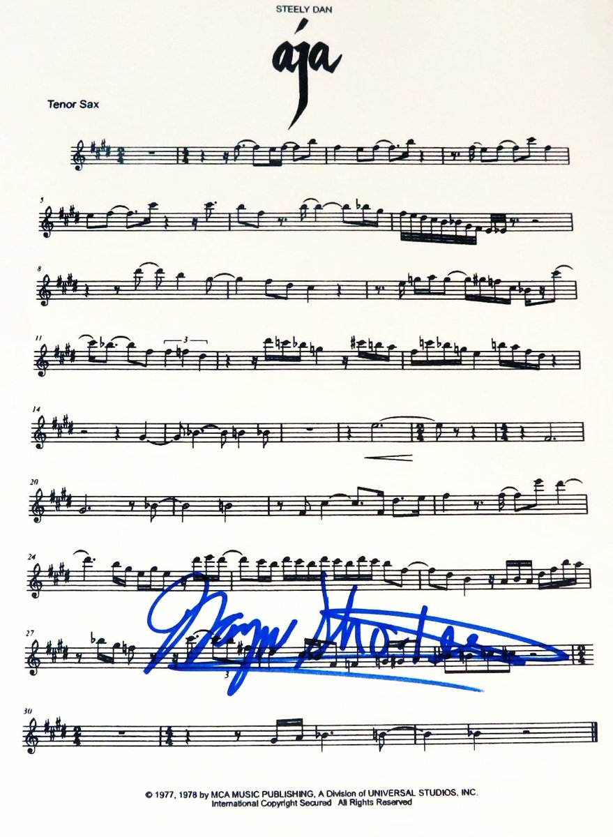 Barney Hurley on Twitter "Autographed Saxophone Solo Chart for Steely Dan's 1977 classic, 'Aja