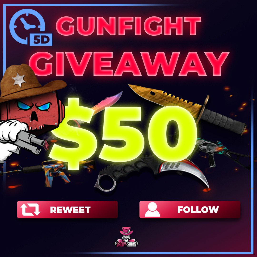 DaddyskinsCSGO's tweet photo. Win a free $50 gunfight!

All you have to do is Retweet and Comment one of your gunfights! (must be more than $20)

Goodluck!😁 https://t.co/qyLzBerArA