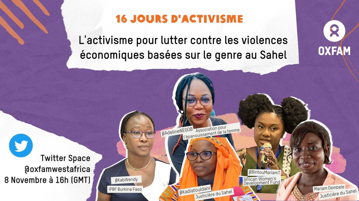Comment se traduit la violence économique pour les femmes et les filles en Afrique de l'Ouest ? 

Rejoignez notre Twitter #Space sur l'austérité et la violence sexiste avec <a href="/BintouMariamT/">Traoré Bintou Mariam</a>, <a href="/AdelineNegob/">NEGOB Adeline</a> <a href="/kabwendy/">Wendyam KABORE</a> <a href="/KadiatouIdani/">Kadiatou Idani</a> 

📆 Rdv ce Jeudi 08 décembre à 16 heures (GMT) 👇