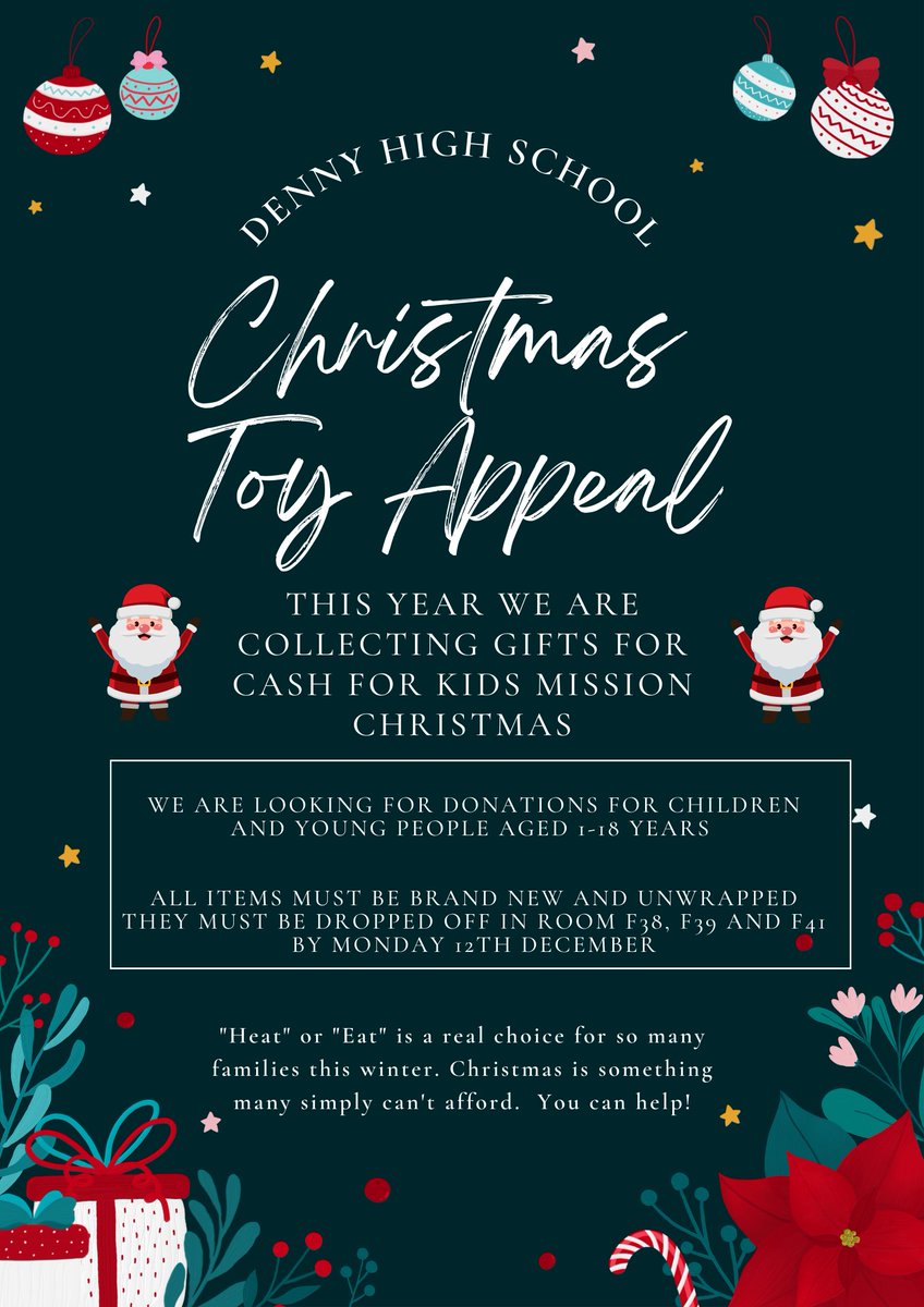 It is that time  of year again when we need your help 🎄🎁🎄🎁🎄🎁🎄🎁🎄 All donations must be brand new and unwrapped and brought to F38, F39 or F41. <a href="/DennyHighSchool/">Denny High School</a> <a href="/Captains_DHS/">DHS School Captains</a> <a href="/ParentDhs/">Denny High School Parent Council</a> @