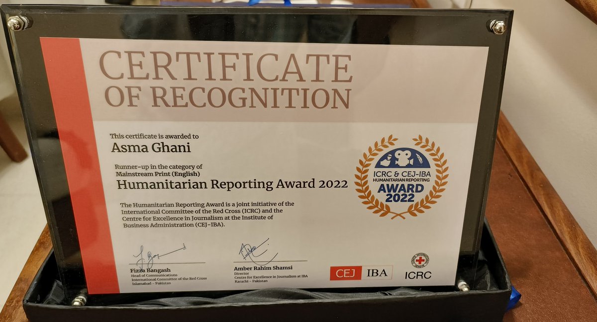 asmaghani11's tweet photo. My story (https://t.co/Bacqr1CKKF) received CEJ-IBA &amp; ICRC Humanitarian Reporting Award 2022. A jury of esteemed journalists selected 6 stories in print,broadcast &amp; online categories after tight competition. Over 600 entries were received from journalists all over the country. https://t.co/nXFKyrg3dV