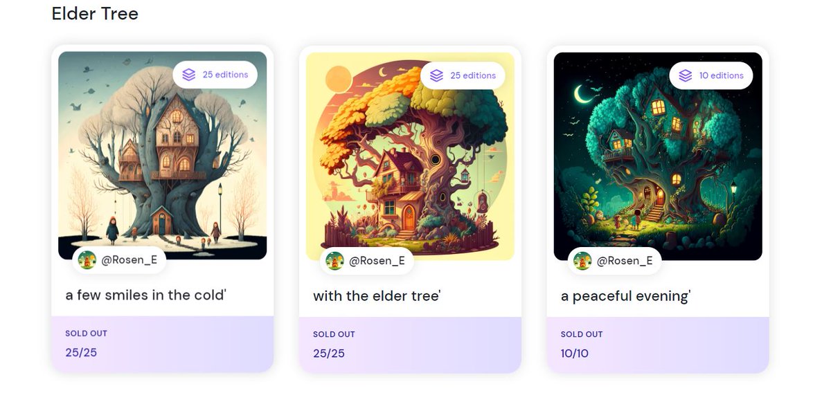 BluesvNfie's tweet photo. ALL EDITIONS SOLD!

Thank you to everyone for yours interest. ❣️

🍁 - The Elder Tree - 🍁

a few smiles in the cold'  SOLD OUT: 25/25
with the elder tree' SOLD OUT: 25/25
a peaceful evening' SOLD OUT: 10/10

https://t.co/sP8eD8eG6h

#SolanaNFT #Formfunction #SolNFTs https://t.co/OJAPNCMabN
