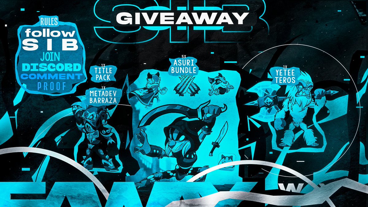 Esports_SiB's tweet photo. ❄️YEETEE TEROS GIVEAWAY❄️

1x Yeetee Teros 
1x Metadev Barazza
1x Title Pack 
5x Asuri Bundles 

Rules - 

Follow ➡️ - https://t.co/rENQ3iFvK6

Add Discord ➡️ - https://t.co/P1GHvyg35J

Comment Proof ⬇️ 

Winners picked December 15th
#brawlhalla #Brawlhallagiveaway 
@Esports_SiB https://t.co/GGTmfBU6dn