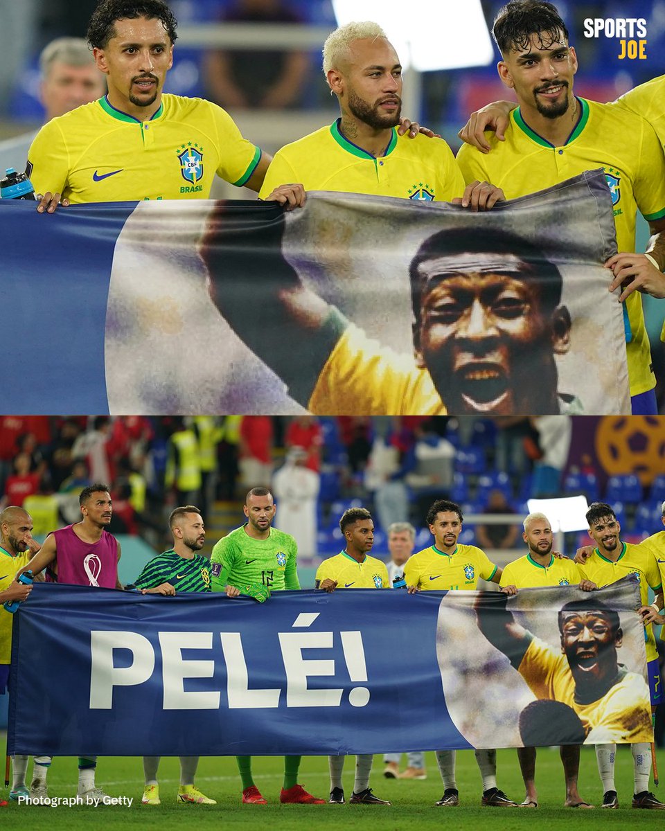 FootballJOE's tweet photo. Brazil's players held up a banner showing their support for Pelé ❤️ https://t.co/HBVftfJaCB