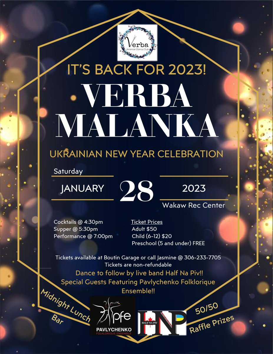 TheHrnc's tweet photo. Verba Ukrainian Dance Club is inviting you to come and join for a great evening of entertainment by their dancers, food, and refreshments!

Live band by Half Na Piv and special guests Pavlychenko Folklorique Ensemble.

Please see the poster for the details. https://t.co/gSEPtLH5Z0