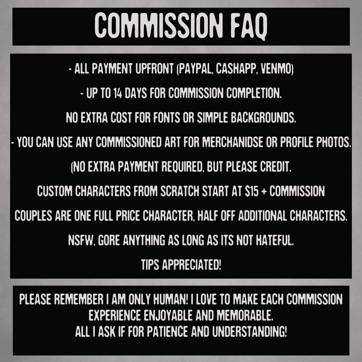 Reminder! I have regular and holiday commissions open! Please share, would mean a lot! 🎄🖤 DM if interested or if ya have any questions! 🖤