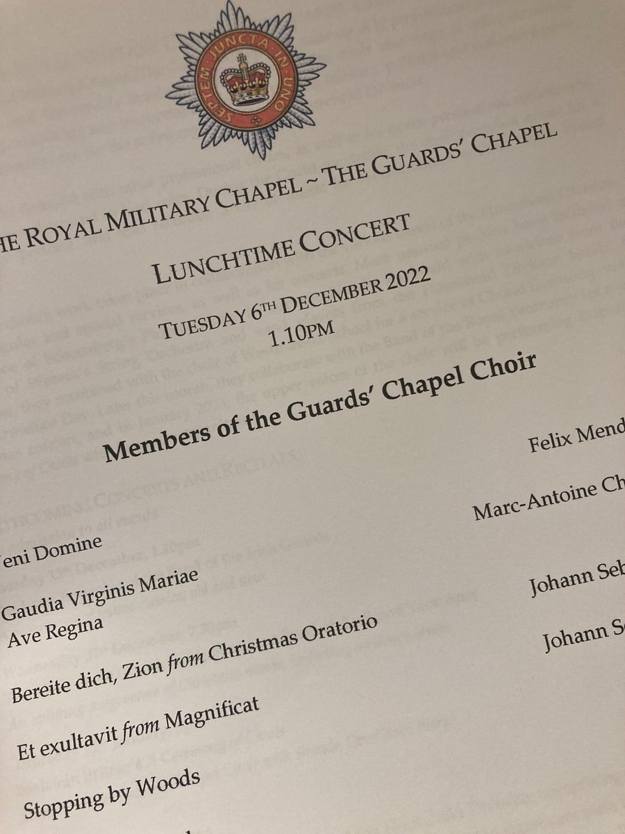 ChapelGuards's tweet photo. Carol season is under way with  services for the Household Division on Sunday, followed by the charity 'Back on Track' this evening. Tomorrow we present a recital for Advent and Christmas including movements of Britten's 'A Ceremony of Carols'. 1.10pm free admission. All welcome! https://t.co/O1B9Hkjjog