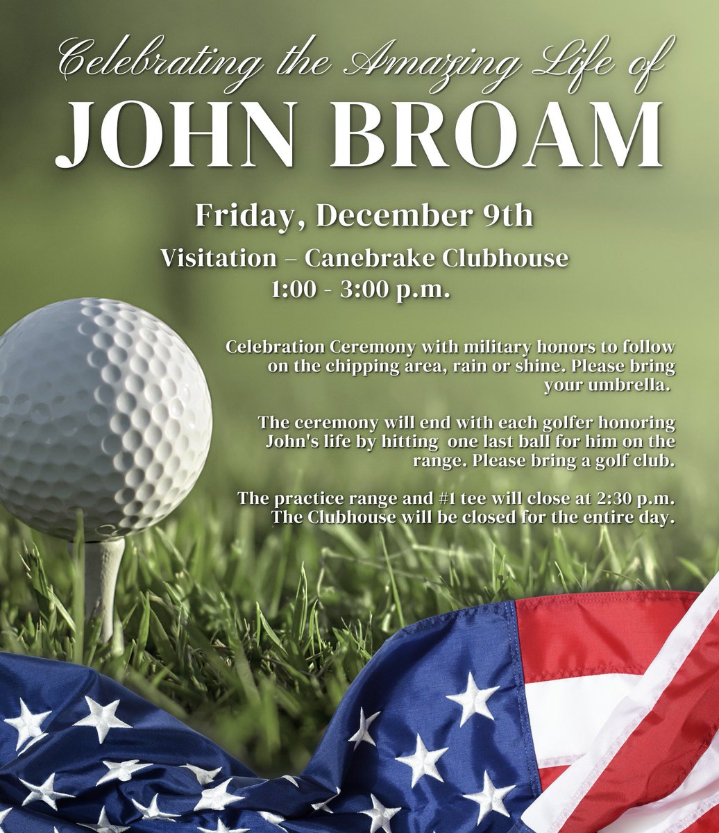 CanebrakeClub's tweet photo. Please join us Friday, December 9th as we celebrate the amazing life of John Broam. https://t.co/mzgRw2rHR8