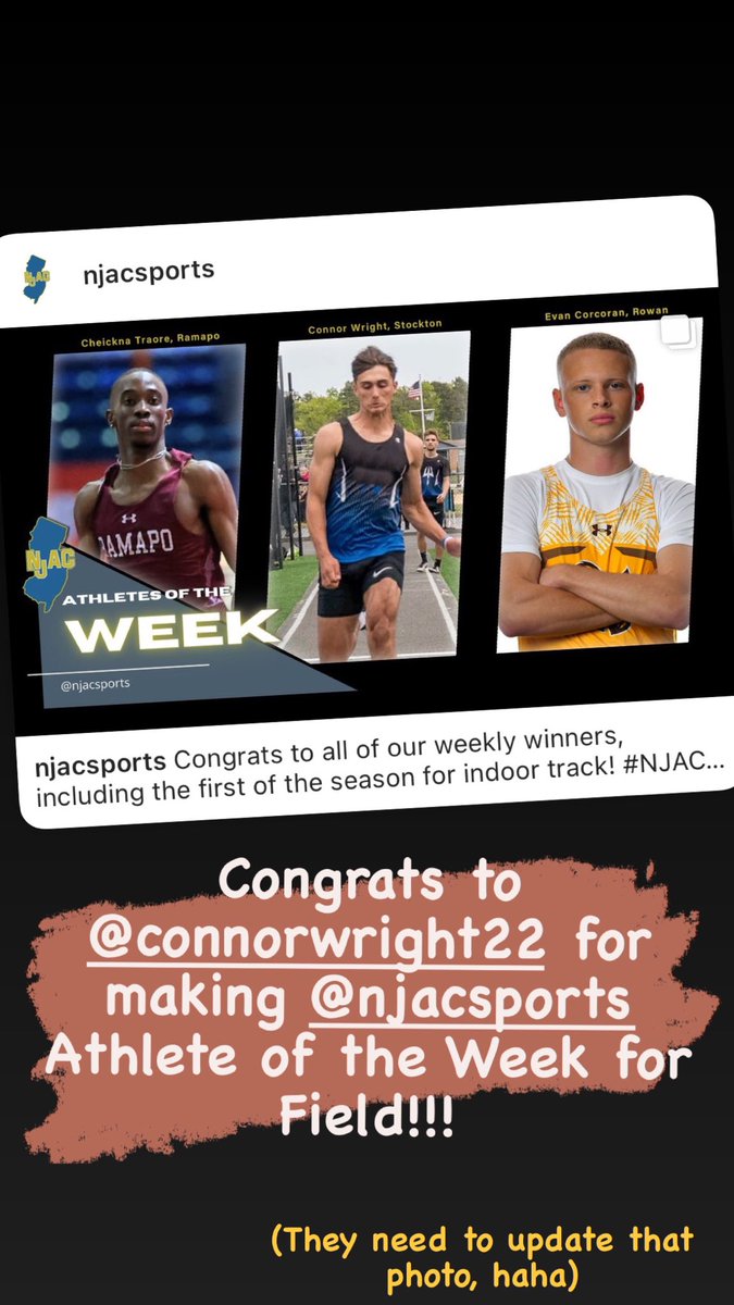HammHSBoysTrack's tweet photo. 💥💥NJAC ATHLETE OF THE WEEK FOR FIELD!💥💥Congrats to Connor Wright, great first meet and week of the official season for Stockton University! #BlueDevilsFamily https://t.co/a798Efqf3u