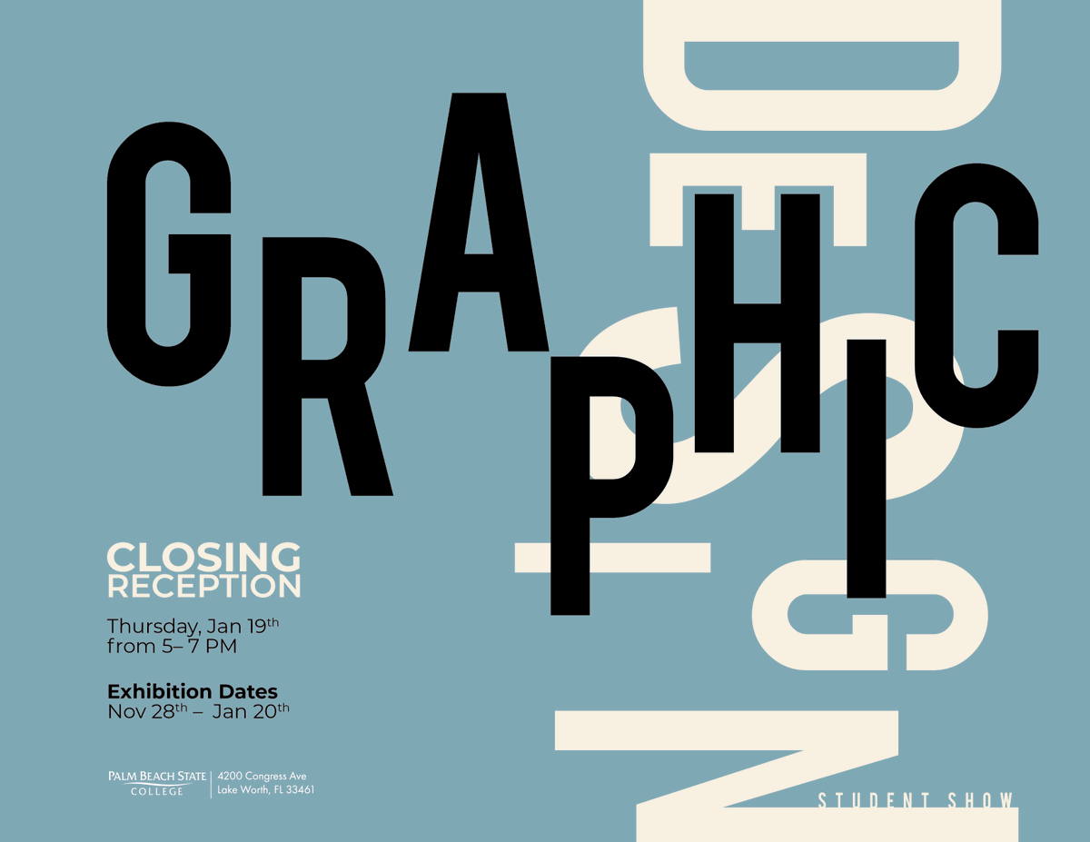 PBStateCollege's tweet image. Check out designs created by our current graphic design students in our Graphic Design Student Show in the Humanities Building on the Lake Worth campus. Exhibit runs now through Jan. 20 with a closing reception on Thursday, Jan. 19 from 5 to 7 pm #graphicdesign #emergingdesigner