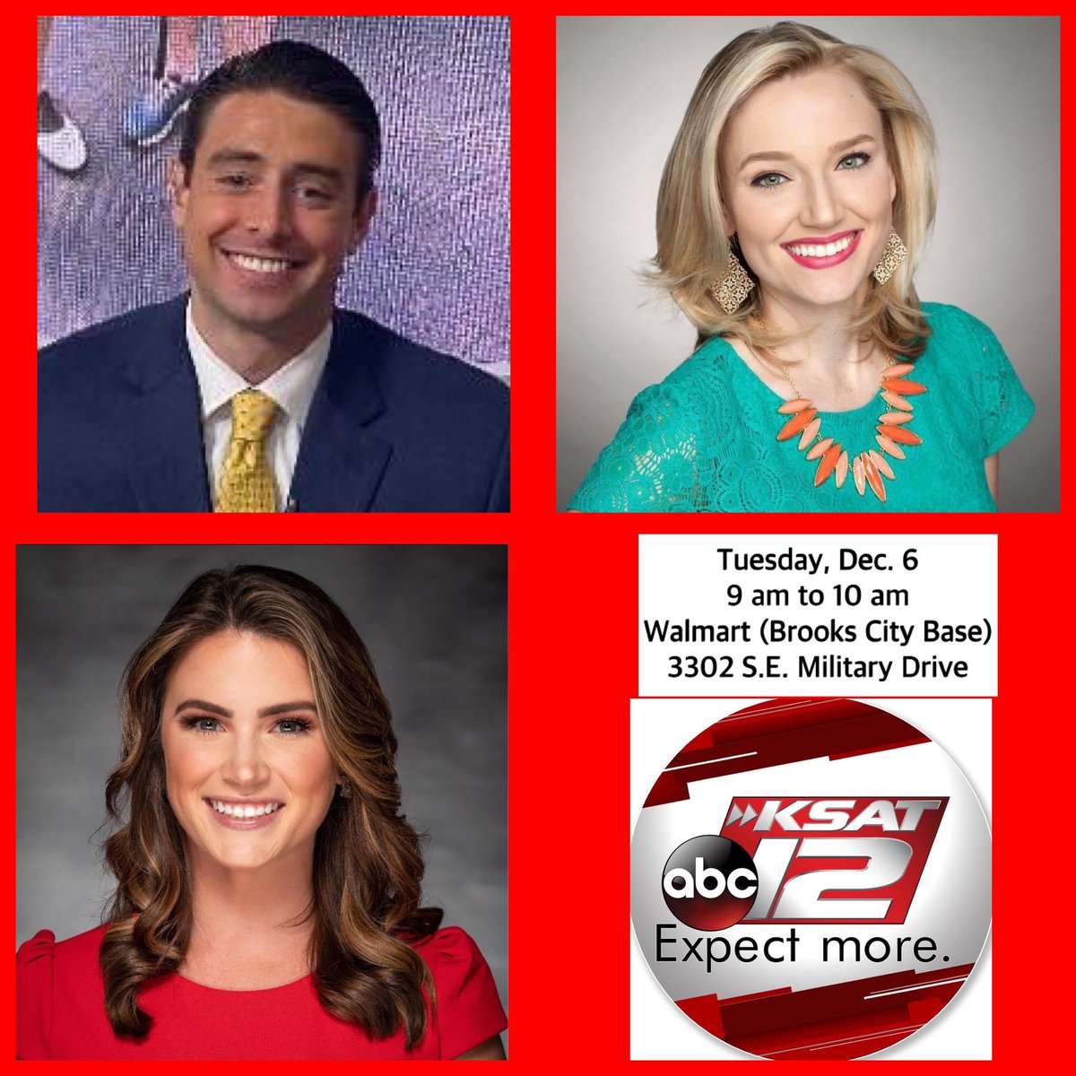 JOIN US at Walmart, 3302 SE Military Drive, 9am to 10 am TUESDAY as @ksatnews’ @MaxMasseyTV @KSATSarahSpivey @LeighWaldman will be collecting donations for their kettle from our #ParadeOfKettles competition. Donate online at rb.gy/r0axc3.