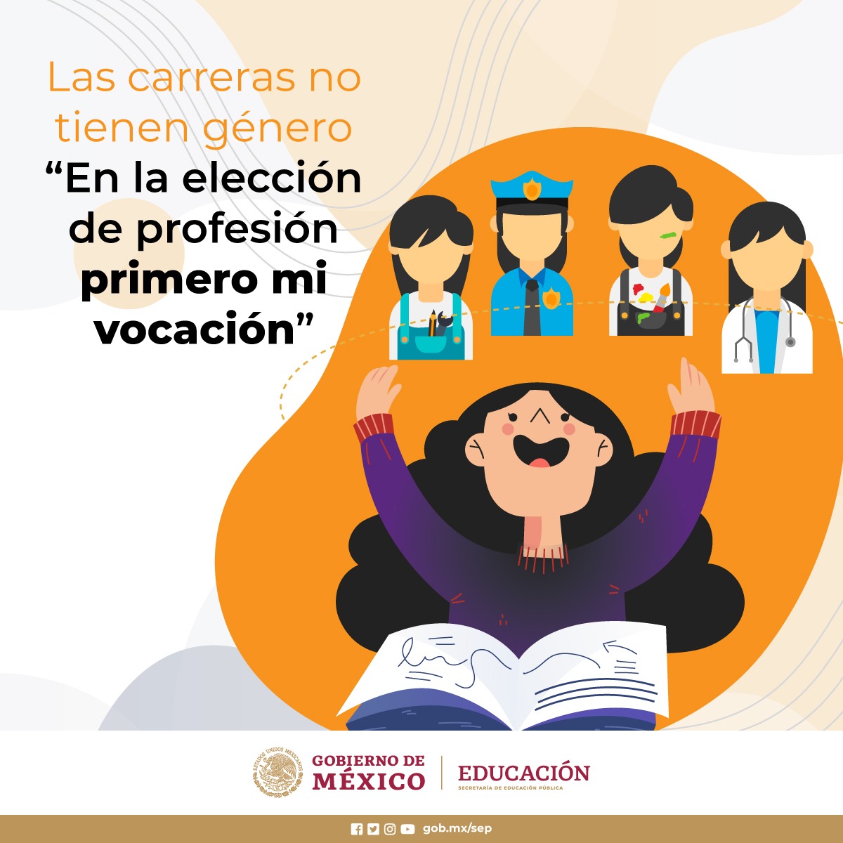 SEP_mx's tweet photo. Rompamos con los estereotipos:

Ingenierías 👷‍♀️
Ciencias Sociales 👨‍💼
Humanidades y artes👩‍🎨
Matemáticas 👩‍🏫
Ciencias de la Salud 👩‍🔬

Las carreras no tienen género. 

#PuedoSerLoQueYoQuiera https://t.co/MXGWU83Mkb