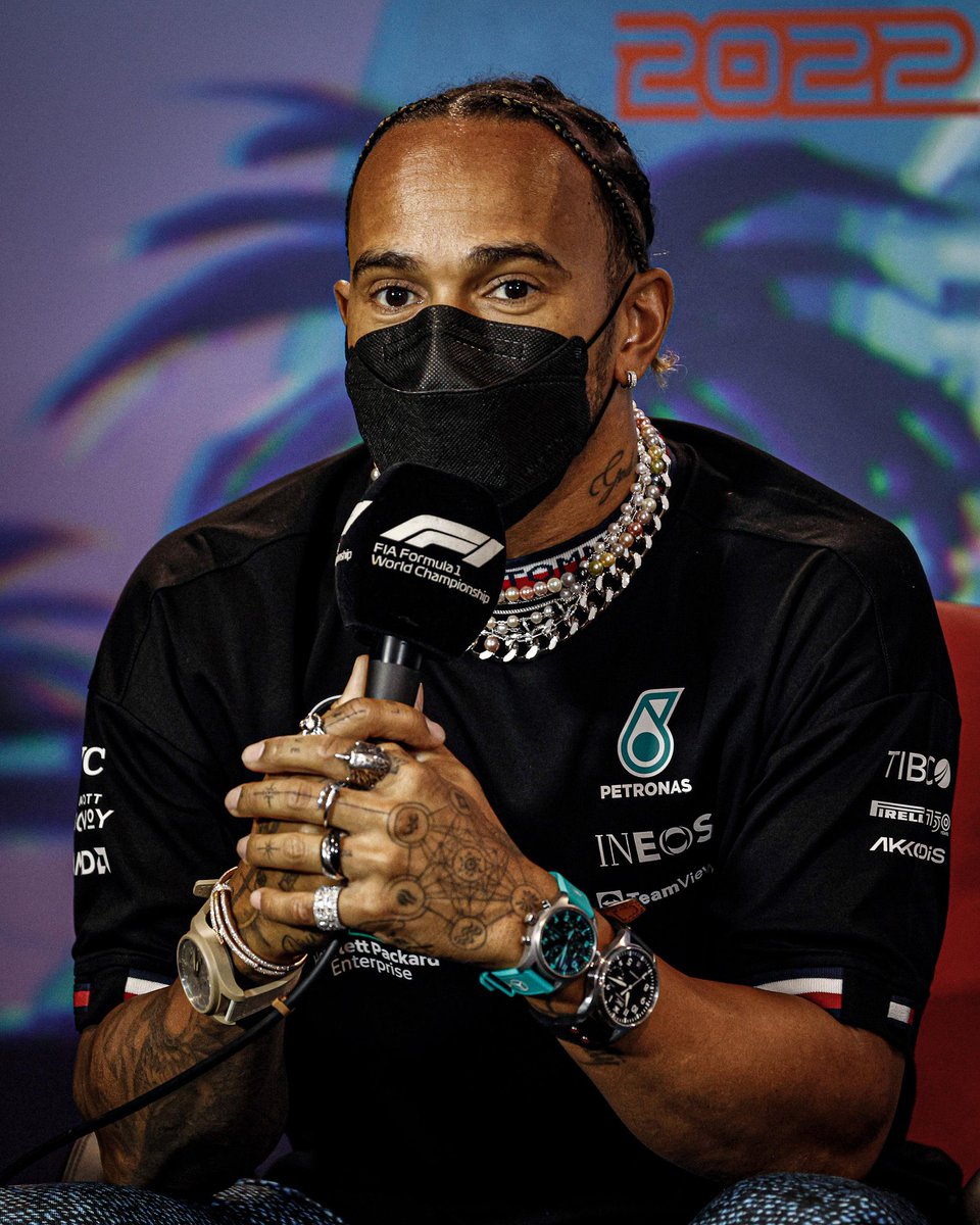 My favorite F1 moment of 2022 is the time Lewis Hamilton wore every jewelry he had to a press conference after the FIA came up with a new jewelry ban that was basically directed at him😭👏