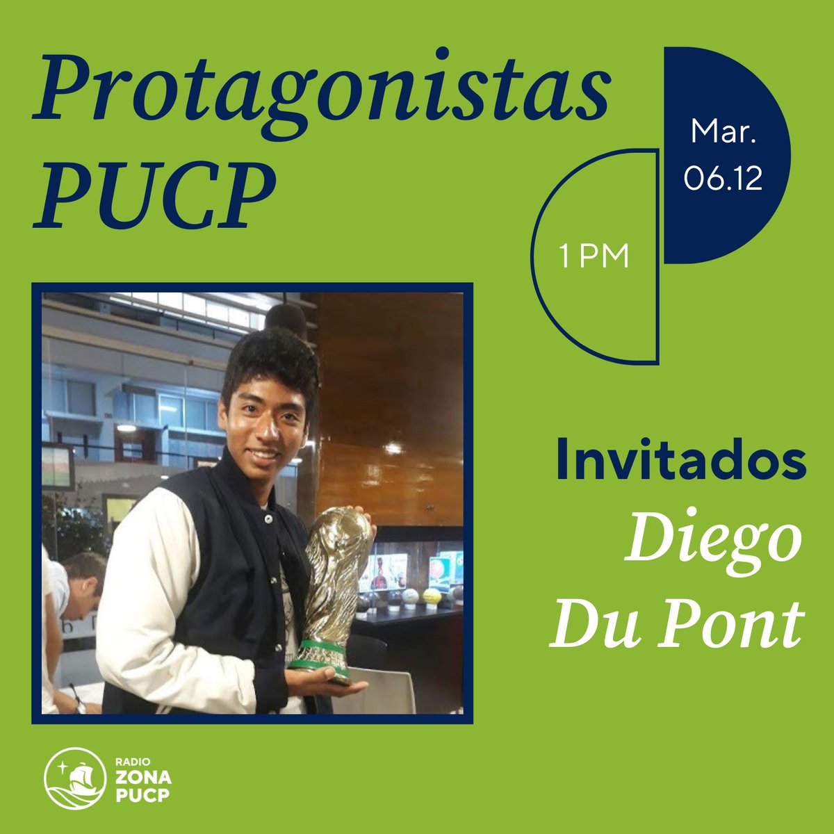 zonapucp's tweet photo. 🎙 Mañana en el programa conversamos con Diego Du Pont, periodista deportivo y político de Pasión Deportiva Radio y No Huddle, y productor de programas como Sin Censura y Protagonistas PUCP.

🎧Puedes escuchar en vivo en FB y Youtube, o si te perdiste algún episodio en Spotify. https://t.co/fpHwdw73Xj