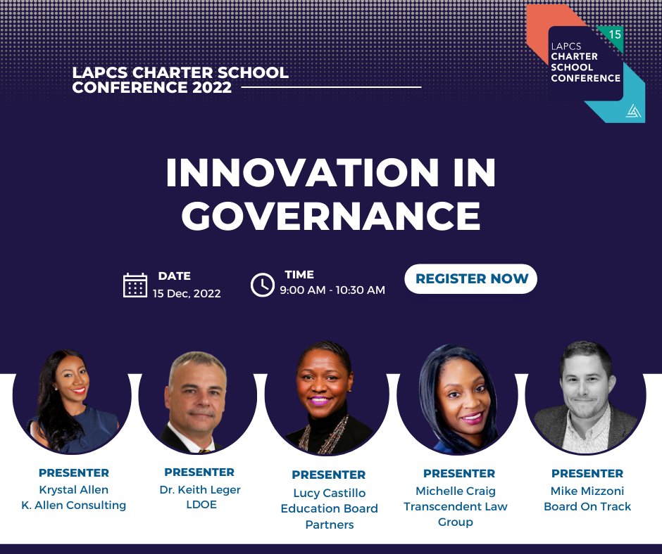 LAPCSTeam's tweet photo. #LCSC2022 Session Alert: Learn how to innovate and create positive change in the charter school system through our upcoming Innovation in Governance session.
Register at https://t.co/M7hSTbVB5S https://t.co/WRoDluaq8Y