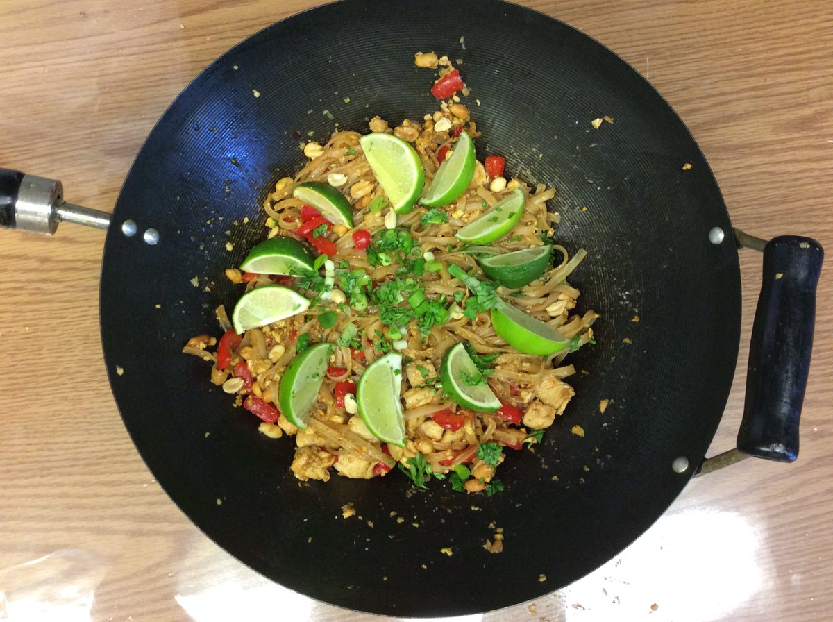 aznash13's tweet photo. Culinary Arts 2 students make Pad Thai.#asianunit#thailand#ricenoodles#cilantro#limes
#fishsauce#soysauce#cilantro #OOBschools https://t.co/GmzmcdZjBZ