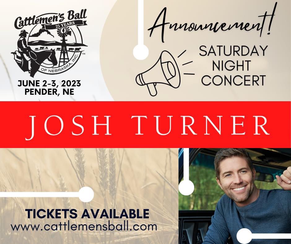 CattlemensBall's tweet photo. The Weborg Family is excited to announce the Saturday night concert entertainment for the Cattlemen's Ball... Country music star, Josh Turner, will headline the event! Grab your tickets for the event by visiting  https://t.co/X9f0JlrVYA https://t.co/jGrmkLuMhS