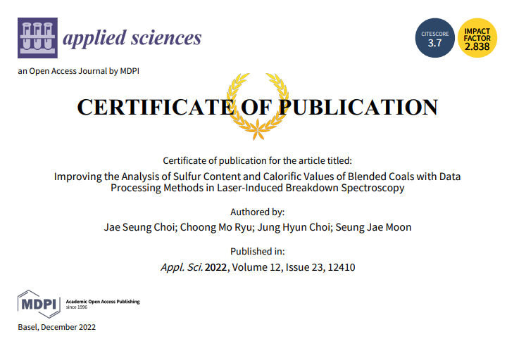 📢 2nd paper published in Special Issue "Laser Diagnostics and Its Application" (Still open for submission)
🔗 lnkd.in/grU7Vbkt

🔗 lnkd.in/gf7URaEA
👨‍🔬 by Seung-Jae Moon et al.
🏫 <a href="/EwhaWomansUniv/">이화여자대학교</a>

#Calorific #Blended #Coals #dataprocessing #Laser #spectroscopy