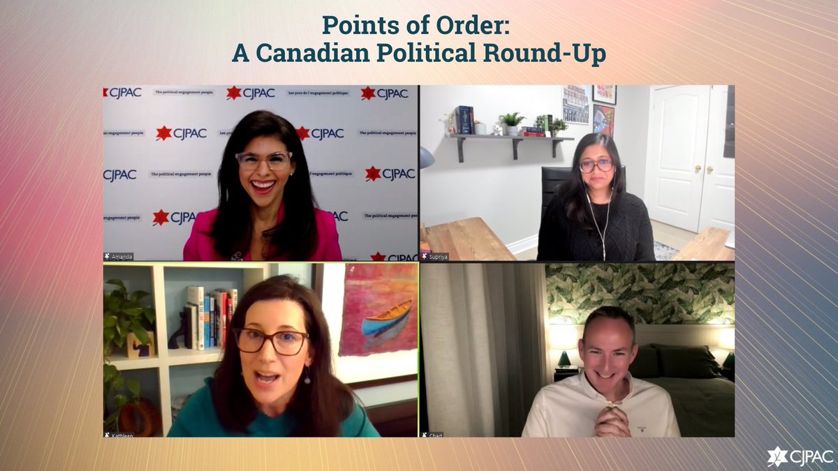 CJPAC's tweet photo. Points were made &amp; points were taken! Our “Points of Order: A 🇨🇦 Political Round-Up” event was spectacular. Huge thanks to @supriyadwivedi, @crestview_strat’s Chad Rogers &amp; @kathleenmonk for their insights, @arblitz for moderating &amp; all those who logged in for the fun. #cdnpoli https://t.co/5m2uEcKxEU