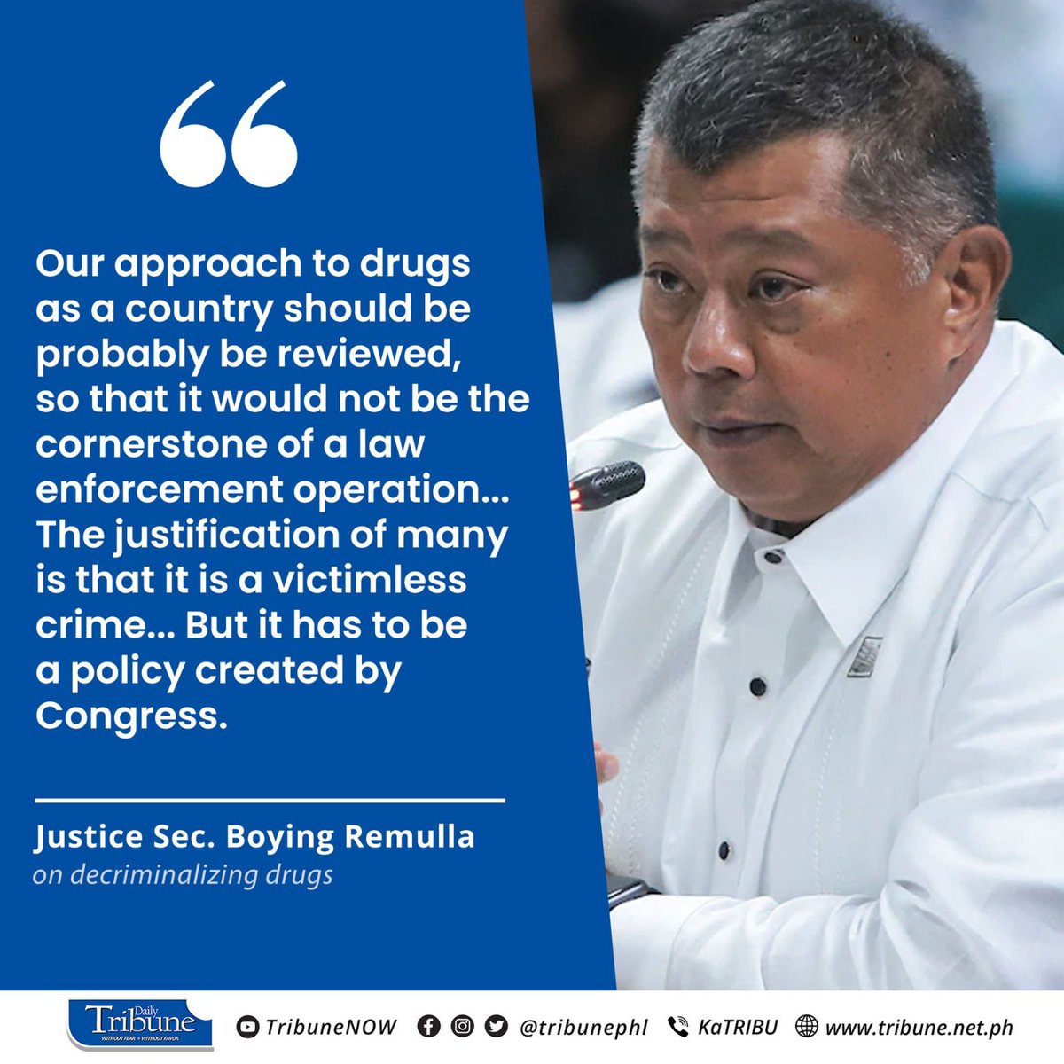 Daily tribune on twitter decriminalizing drugs justice sec boying
