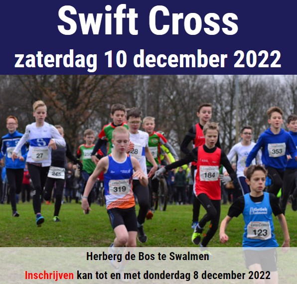 Zaterdag 10 december wordt de Swift Cross gehouden bij Herberg de Bos in Swalmen. Dit is de 5e cross uit de Limbra Cross Competitie.  swiftcross.nl