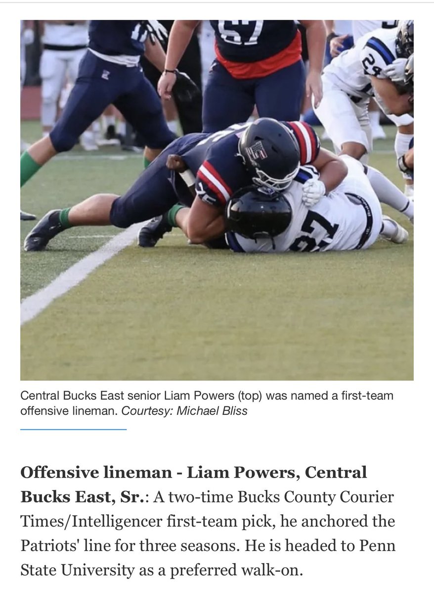 LiamPowers14's tweet photo. Honored to be named 1st team All Area I’d like to thank all my coaches and teammates.
@CBEastFootball @psufootball @CoachTrautFB @coachjfranklin https://t.co/Nn1LyD3tzB