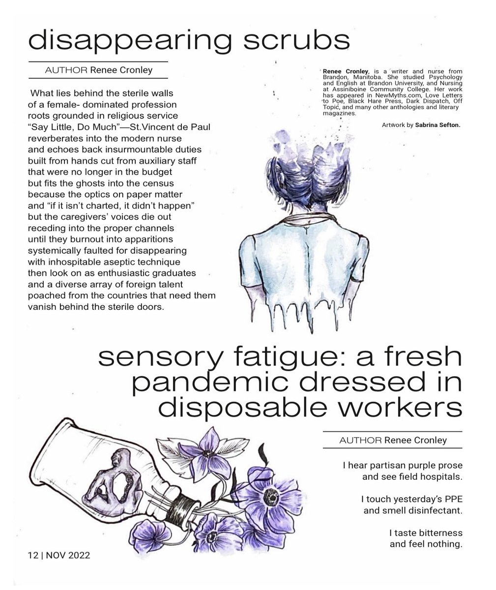 I had two poems published on page 12 of the Fall 2022 Issue of The Muse Magazine (a medical humanities initiative based at McMaster University
#NurseTwitter #nurselife 
You can read the issue here: issuu.com/themuse_magazi…