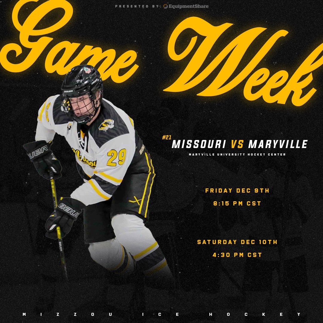 MizClubHockey's tweet photo. 🚨IT’S GAME WEEK🚨
Your Tigers take on the Maryville Saints at the Maryville University Hockey Center this Friday and Saturday for their last series of the semester. Stay tuned for game updates and more. M-I-Z!🐅🏒
#MIZHockey #HockeySchool #Road2Boston https://t.co/Sw2okmTcOp