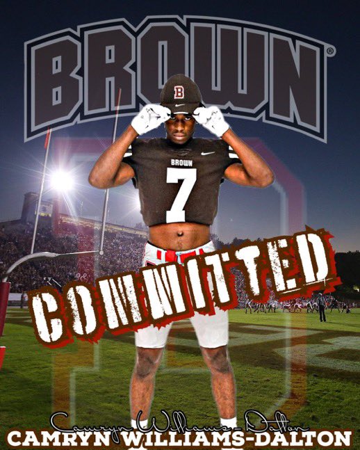 Camrynj29's tweet photo. After a great conversation with @brownhcperry and sitting down talking to my family and @coachSamGreiner I am Excited to announce my commitment to @brownfootball. 🐻🔒👇CB #IVYLEAGUE @MattODonnell27 @Coachmikerose @WCLionsRecruits @RecruitFayNC @pepman704 https://t.co/0GYBwQ1qNi