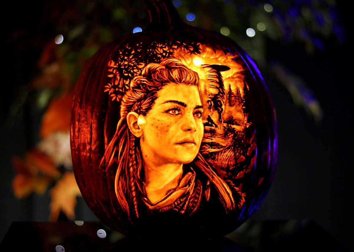 <a href="/Guerrilla/">Guerrilla</a> I see your game drive and raise you this pumpkin I carved of Aloy 🎃🏹✨