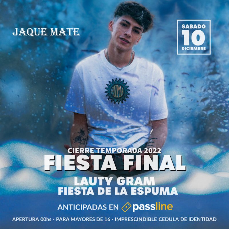 JaqueMateDisco's tweet photo. Retweet y participas en el sorteo de entradas para la #FiestaFinal en #JaqueMate con #FiestaDeLaEspuma y #LautyGram en vivo https://t.co/mg4ad4zB43