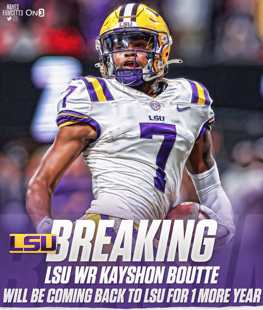 Hayesfawcett3's tweet photo. BREAKING: LSU WR Kayshon Boutte announced on social media he would be returning to LSU for another season.

The Junior WR was projected to be a First-Round draft pick at the beginning of the year 👀

https://t.co/x21UioluiX https://t.co/PgTBCKWaJF