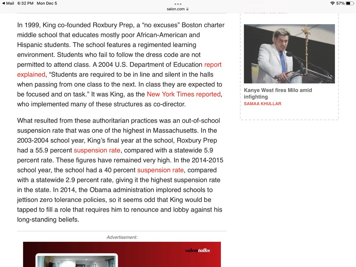 <a href="/SusanBEdelman/">Susan Edelman</a> <a href="/nypost/">New York Post</a> <a href="/nypmetro/">New York Post Metro</a> Speaking of charters, let’s not forget John King first made his name starting a charter school that had a suspension rate of 56%. salon.com/2016/02/25/ano… cc <a href="/LisaLittman1/">LisaLittman</a>